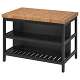 VADHOLMA kitchen island, black/oak, 126x79x90 cm