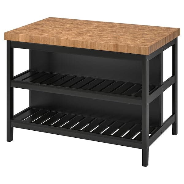 VADHOLMA kitchen island, black/oak, 126x79x90 cm