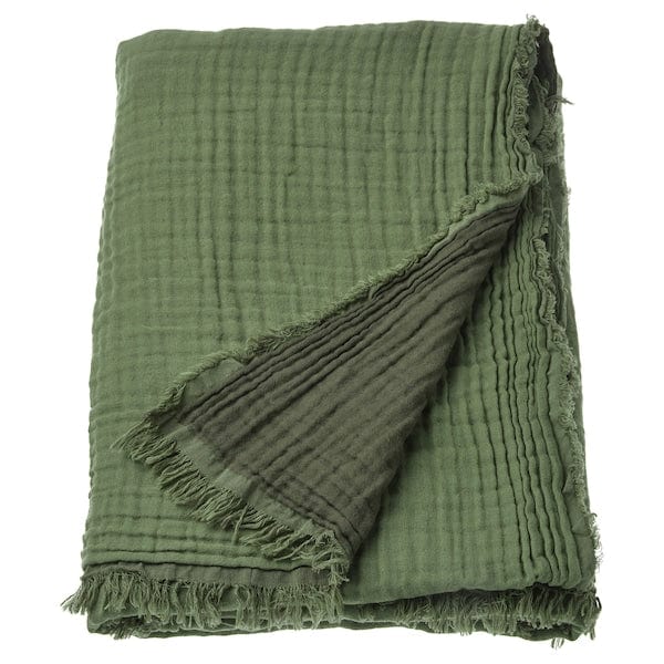 Ikea VALLKRASSING - Throw, grey-green, 150x200 cm