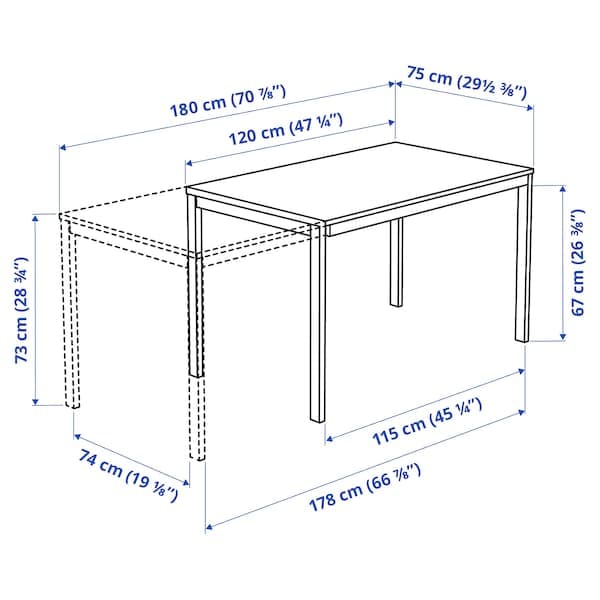 VANGSTA - Extendable table, white, 120/180x75 cm - best price from Maltashopper.com 80361564