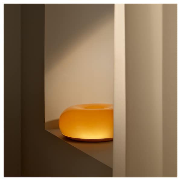 Ikea VARMBLIXT - LED table/wall lamp, orange glass/round ,