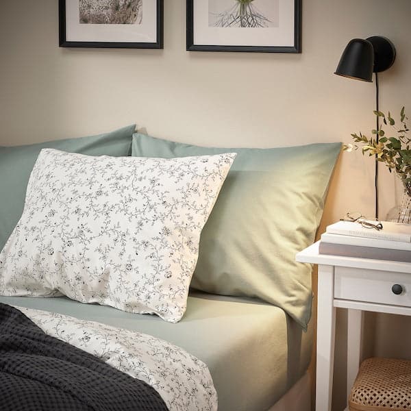 Ikea VÅRVIAL - Sheet with corners, grey-green, 140x200 cm ,