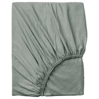 VÅRVIAL fitted sheet, grey-green, 160x200 cm