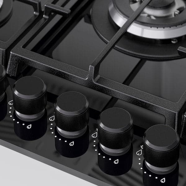 Ikea VASASTAN Piano cottura a gas, 700 vetro/nero, 74 cmMostra le specifiche delle misure , 74 cm