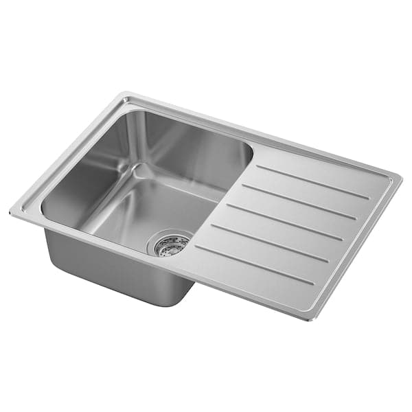 VATTUDALEN - Inset sink, 1 bowl with drainboard, stainless steel, 69x47 cm - best price from Maltashopper.com 69158168