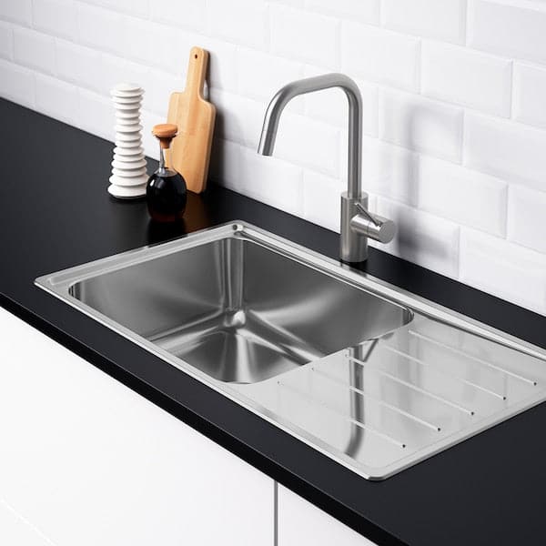 VATTUDALEN - Inset sink, 1 bowl with drainboard, stainless steel, 86x47 cm - best price from Maltashopper.com 29158189