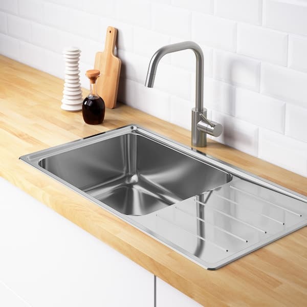 VATTUDALEN - Inset sink, 1 bowl with drainboard, stainless steel, 86x47 cm - best price from Maltashopper.com 29158189