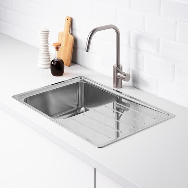 VATTUDALEN - Inset sink, 1 bowl with drainboard, stainless steel, 69x47 cm - best price from Maltashopper.com 69158168