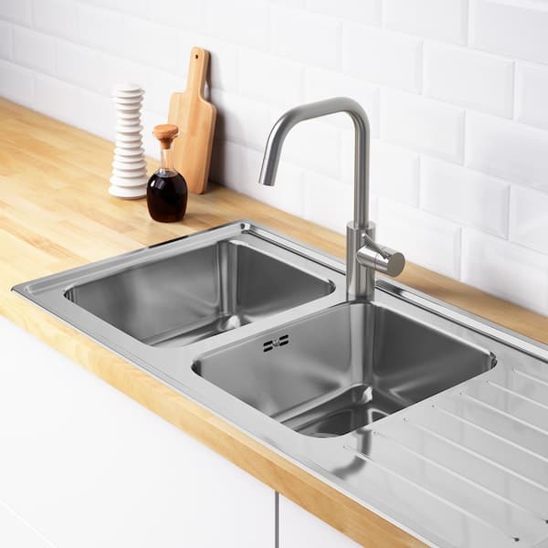 Ikea VATTUDALEN - Inset sink, 2 bowls with drainboard, stainless steel, 110x53 cm