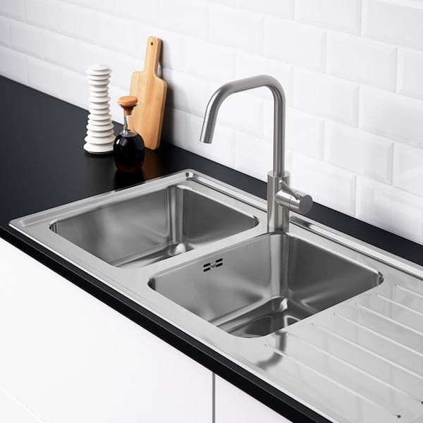 VATTUDALEN - Inset sink, 2 bowls with drainboard, stainless steel, 110x53 cm - best price from Maltashopper.com 09158190