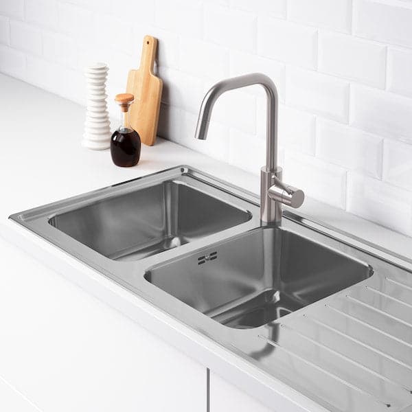 Ikea VATTUDALEN - Inset sink, 2 bowls with drainboard, stainless steel, 110x53 cm
