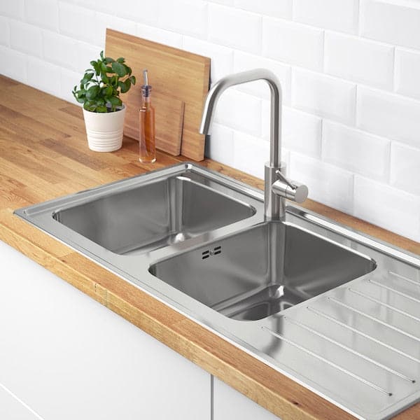 VATTUDALEN - Inset sink, 2 bowls with drainboard, stainless steel, 110x53 cm - best price from Maltashopper.com 09158190