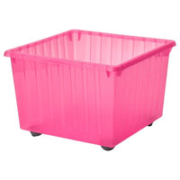 VESSLA storage crate with castors, light pink, 39x39 cm