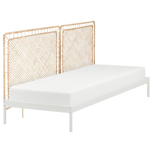 Ikea VEVELSTAD - Bed frame with 2 headboards, white/Tolkning rattan, 90x200 cm