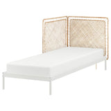 VEVELSTAD bed frame with 2 headboards, white/Tolkning rattan, 90x200 cm
