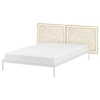 VEVELSTAD bed frame with 2 headboards, white/Tolkning rattan, 140x200 cm