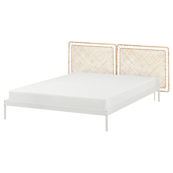 Ikea VEVELSTAD - Bed frame with 2 headboards, white/Tolkning rattan, 160x200 cm