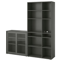 VIHALS storage combination w glass doors, dark grey/clear glass, 190x37x200 cm
