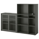 VIHALS storage combination w glass doors, dark grey/clear glass, 190x37x140 cm