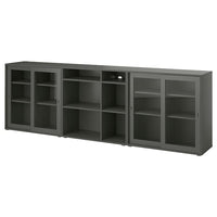 VIHALS storage combination w glass doors, dark grey/clear glass, 285x37x90 cm