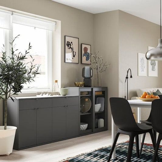 Ikea VIHALS - Storage combination w glass doors, dark grey/clear glass, 235x37x90 cm