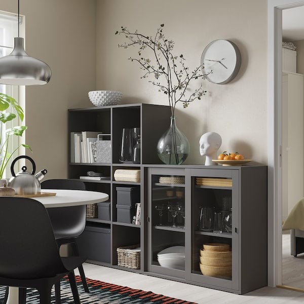 Ikea VIHALS - Storage combination w glass doors, dark grey/clear glass, 190x37x140 cm