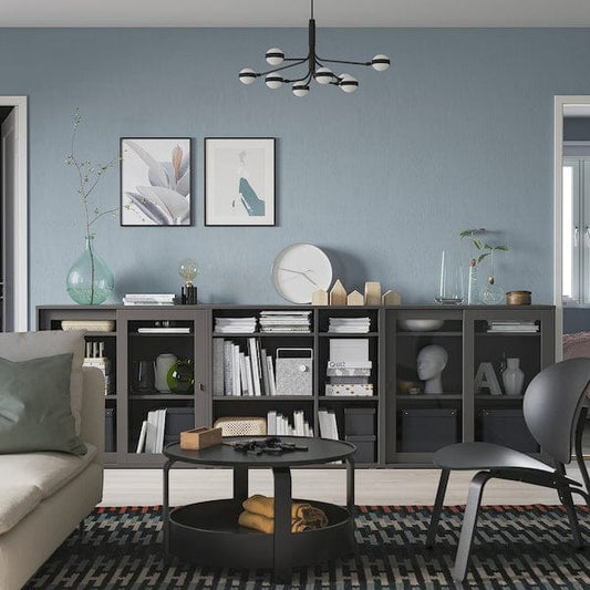 Ikea VIHALS - Storage combination w glass doors, dark grey/clear glass, 285x37x90 cm