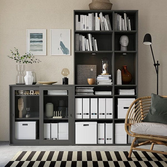 Ikea VIHALS - Storage combination w glass doors, dark grey/clear glass, 190x37x200 cm