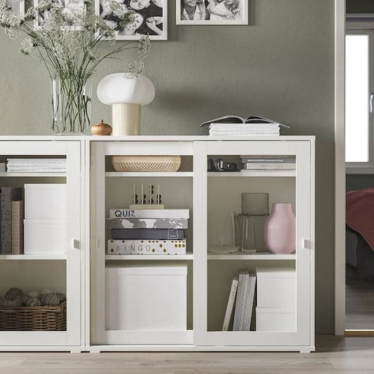 VIHALS - Cabinet with sliding glass doors, white, 95x37x90 cm - best price from Maltashopper.com 80542876