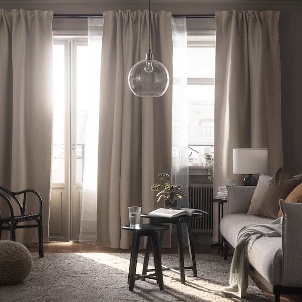 Ikea VILBORG Room darkening curtains, 1 pair, beige145x250 cm , 145x300 cm