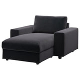 VIMLE chaise longue, Djuparp/dark grey with wide armrests, 111 cm
