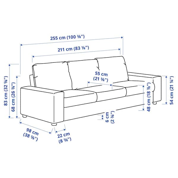 Ikea VIMLE 3 seater sofa - with wide armrests/Hallarp grey ,