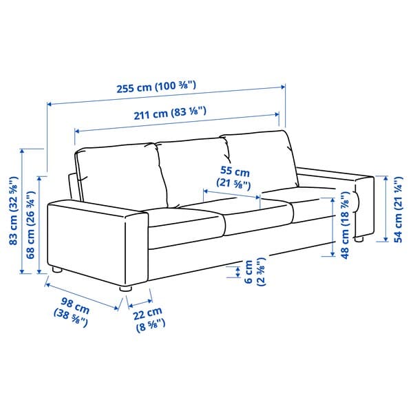 Ikea VIMLE - 3-seater sofa with wide armrests/Hillared dark blue ,