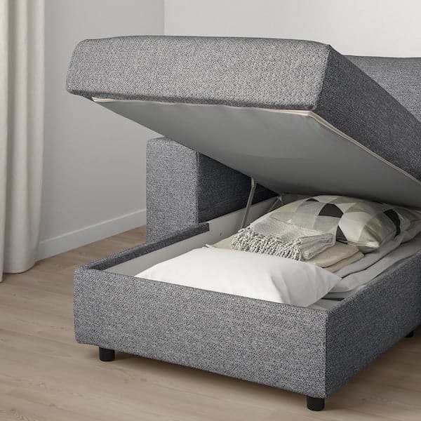 VIMLE - 3-seater sofa with chaise-longue, with wide armrests/Lejde grey/black , - best price from Maltashopper.com 39432814