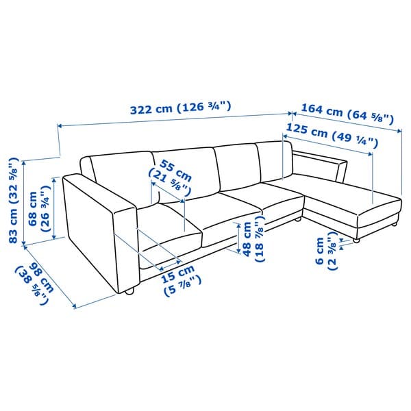Ikea VIMLE - 4-seater sofa with chaise-longue/Hillared dark blue ,