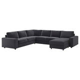 VIMLE corner sofa, 5-seat w chaise longue, with wide armrests/Djuparp dark grey, 15x68x98 cm