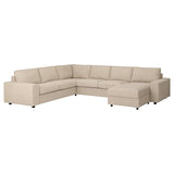 VIMLE corner sofa, 5-seat w chaise longue, with wide armrests/Hillared beige, 15x68x98 cm
