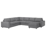VIMLE corner sofa, 5-seat w chaise longue, with wide armrests/Lejde grey/black, 15x68x98 cm