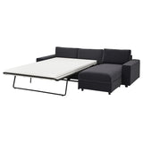 VIMLE 3-seat sofa-bed with chaise longue, with wide armrests/Djuparp dark grey, 285 cm