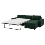 VIMLE 3-seat sofa-bed with chaise longue, with wide armrests/Djuparp dark green, 285 cm