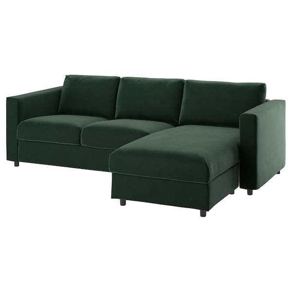VIMLE - 3-seater sofa bed, with dark green chaise-longue/Djuparp , - best price from Maltashopper.com 49537274