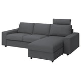 VIMLE cover 3-seat sofa w chaise longue, with wide armrests with headrest/Hallarp grey, 266 cm