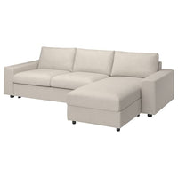 VIMLE cover 3-seat sofa-bed w chaise lng, with wide armrests Gunnared/beige