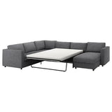 VIMLE cover for corner sofa-bed, 5-seat, with chaise longue/Lejde grey/black
