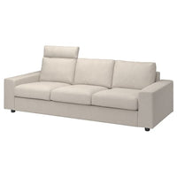 VIMLE cover for 3-seat sofa, with headrest with wide armrests/Gunnared beige, 255 cm
