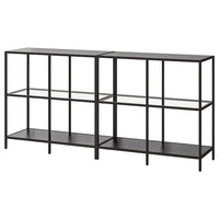VITTSJÖ storage combination, black-brown/glass, 200x36x93 cm