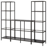 VITTSJÖ storage combination, black-brown/glass, 202x36x175 cm