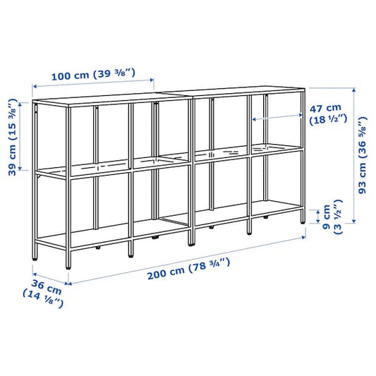 Ikea VITTSJÖ - Storage combination, black-brown/glass, 200x36x93 cm