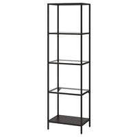 VITTSJÖ shelving unit, black-brown/glass, 51x175 cm
