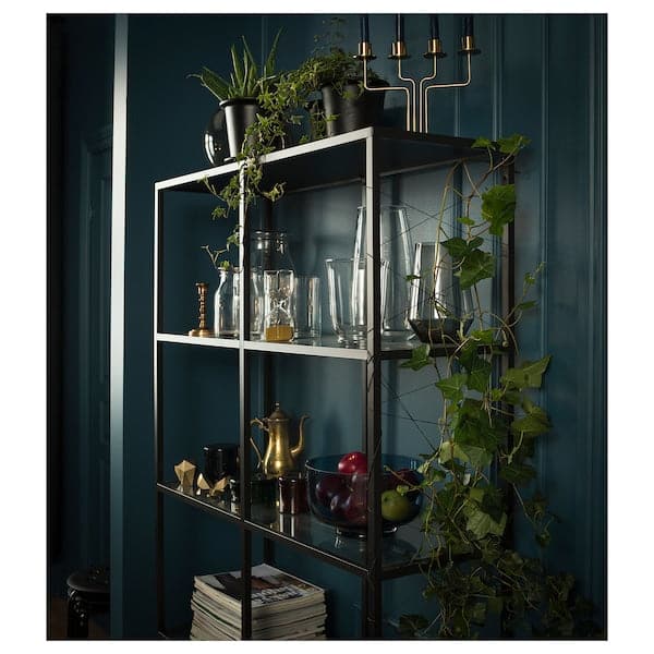 VITTSJÖ - Shelving unit, black-brown/glass, 100x175 cm - best price from Maltashopper.com 20213312